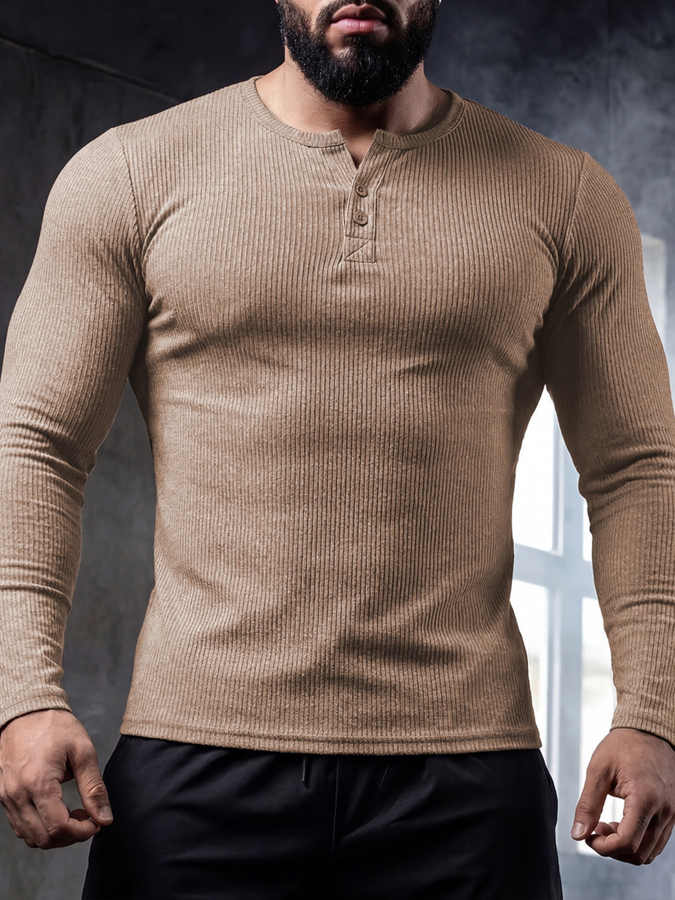 Muscle-fit Sporty-casual Half-button-down Long-sleeve Shirt 8 Muscle-fit Sporty-casual Half-button-down Long-sleeve Shirt - Image 8