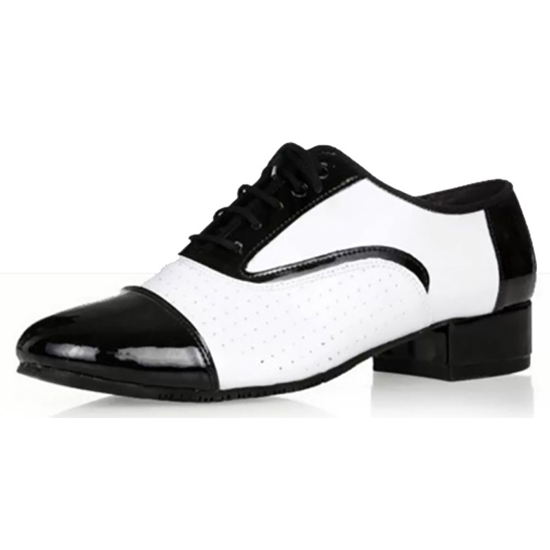 Latin Leather Black And White Dance Shoes for Men's 4 Latin Leather Black And White Dance Shoes for Men's - Image 4