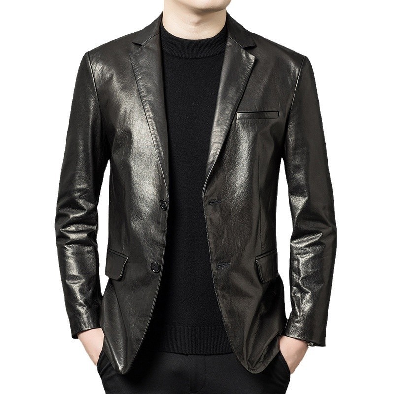 High-end Oil-Waxed Sheepskin Fashionable Blazer 4 High-end Oil-Waxed Sheepskin Fashionable Blazer - Image 4