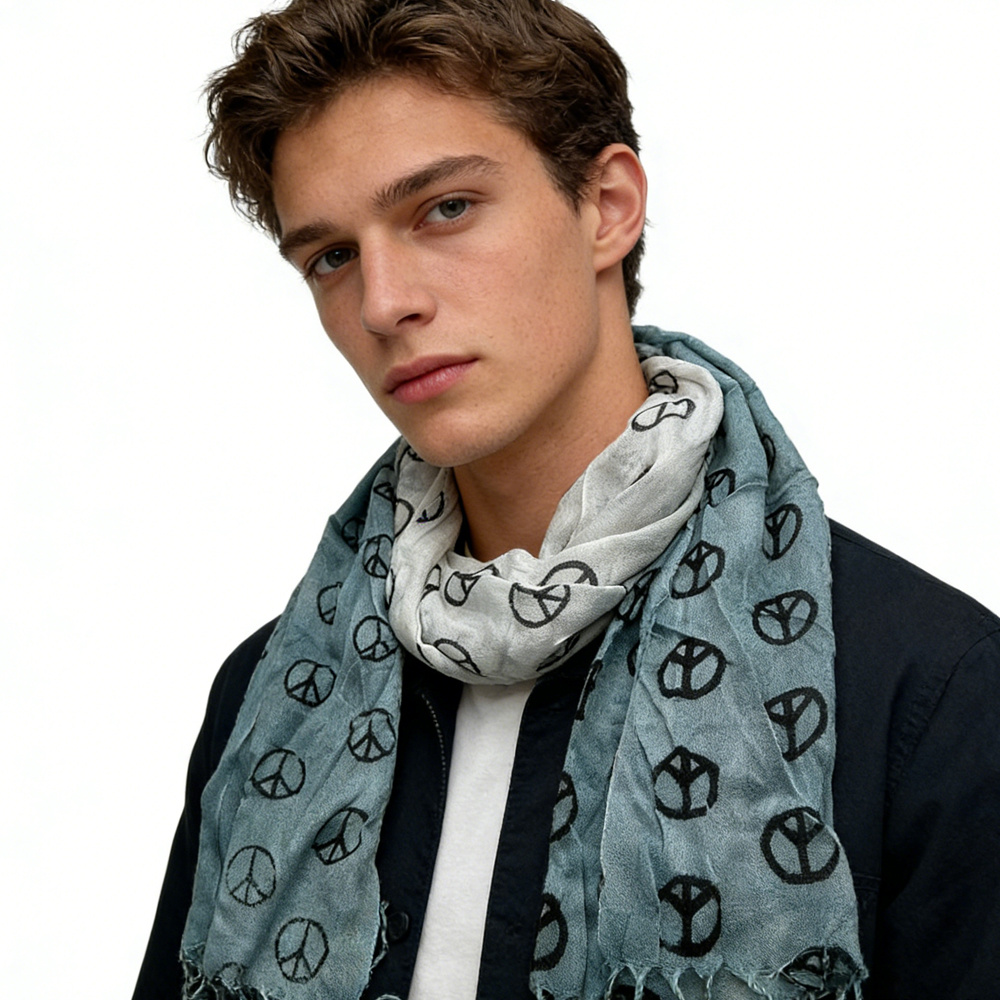 2pcs Grey Printed Scarf For Women & Men 1 2pcs Grey Printed Scarf For Women & Men