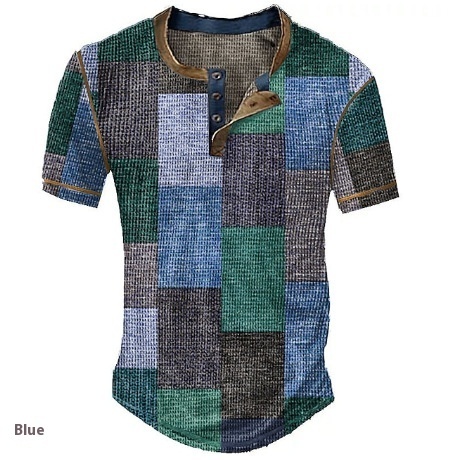 Men's Graphic Plaid Block Printed Short Sleeve Shirt 8 Men's Graphic Plaid Block Printed Short Sleeve Shirt - Image 8