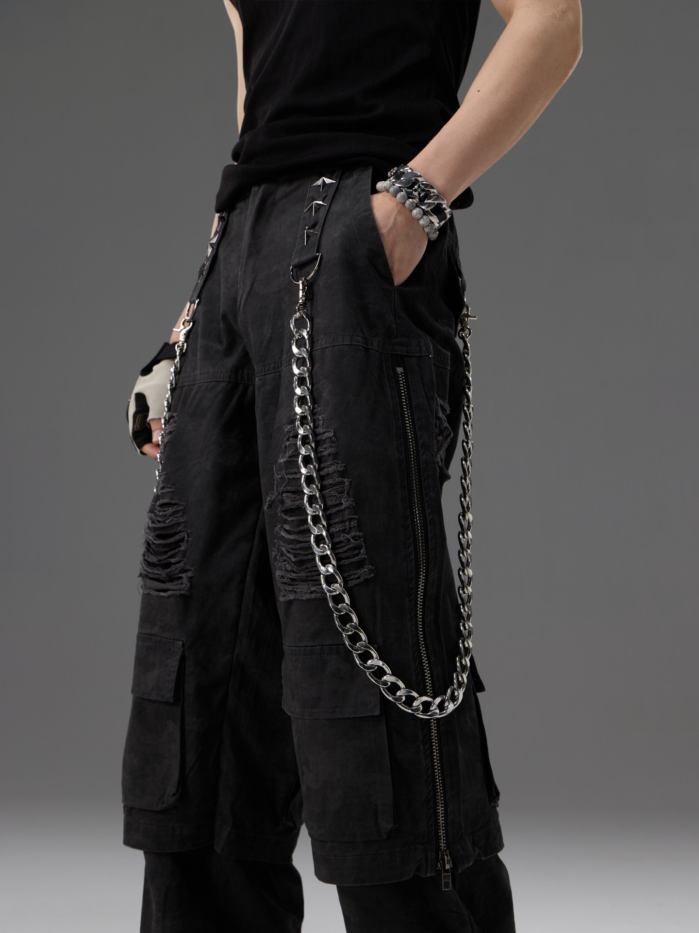 Heavy-duty Metal Belt Chain Workwear Pants 4 Heavy-duty Metal Belt Chain Workwear Pants - Image 4