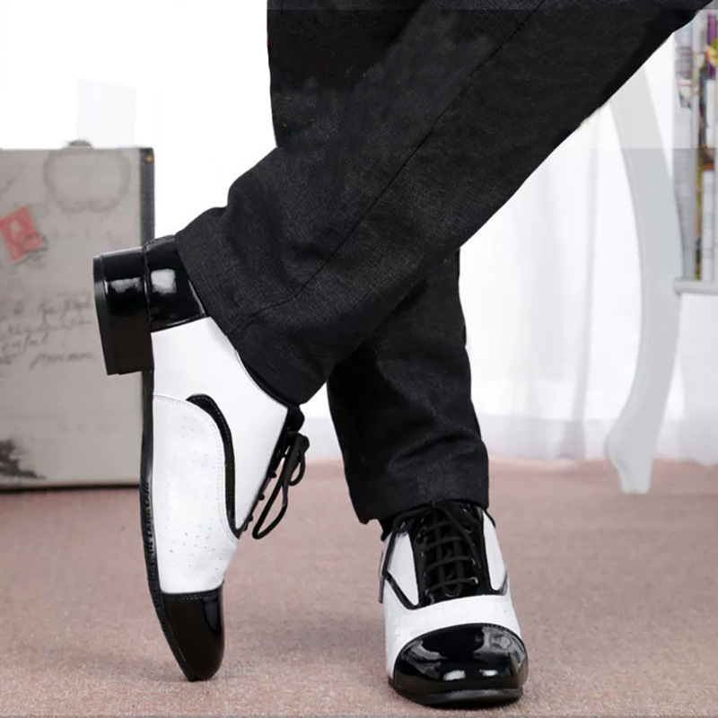 Latin Leather Black And White Dance Shoes for Men's 3 Latin Leather Black And White Dance Shoes for Men's - Image 3