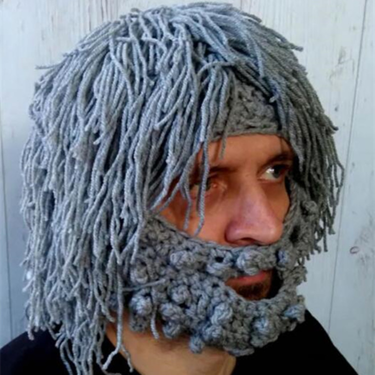 Knitted Ski Hat With A Wig Beard 1 Knitted Ski Hat With A Wig Beard