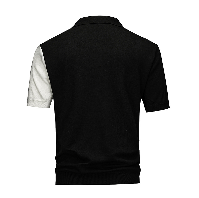 Men's Color Block Half-Zip Knit Polo Stripe Short Sleeve Top 5 Men's Color Block Half-Zip Knit Polo Stripe Short Sleeve Top - Image 5