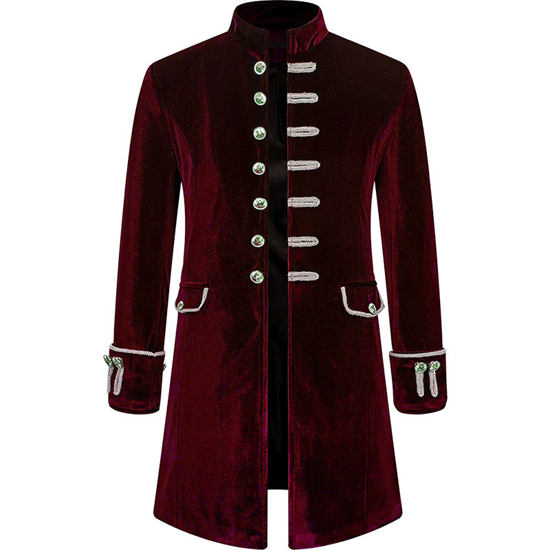 Men's Solid-Color Velvet Uniform Stand-Up Collar Coat 2 Men's Solid-Color Velvet Uniform Stand-Up Collar Coat - Image 2