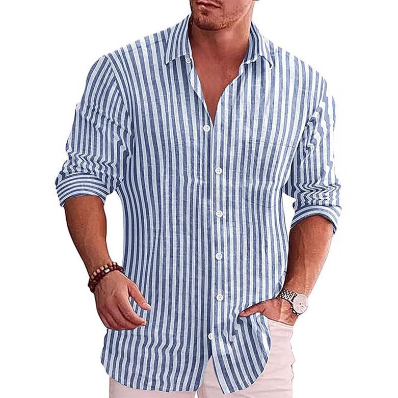 Men's Casual Digital-Print Lapel Striped Shirt 2 Men's Casual Digital-Print Lapel Striped Shirt - Image 2