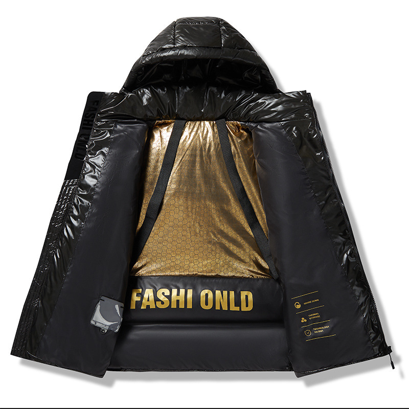 Loose-fitting Black Gold Cotton-padded Hooded Down Jacket 7 Loose-fitting Black Gold Cotton-padded Hooded Down Jacket - Image 7