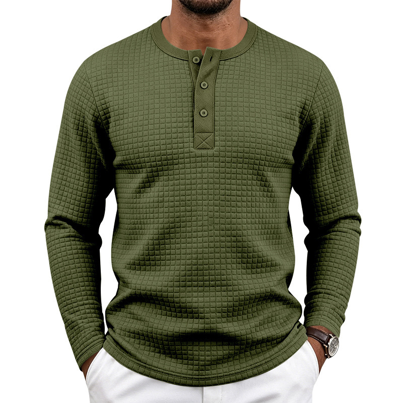 Retro Jacquard Plaid Loose-Fit Long-Sleeve Henley T-Shirt 8 Retro Jacquard Plaid Loose-Fit Long-Sleeve Henley T-Shirt - Image 8