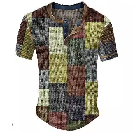 Men's Graphic Plaid Block Printed Short Sleeve Shirt 6 Men's Graphic Plaid Block Printed Short Sleeve Shirt - Image 6