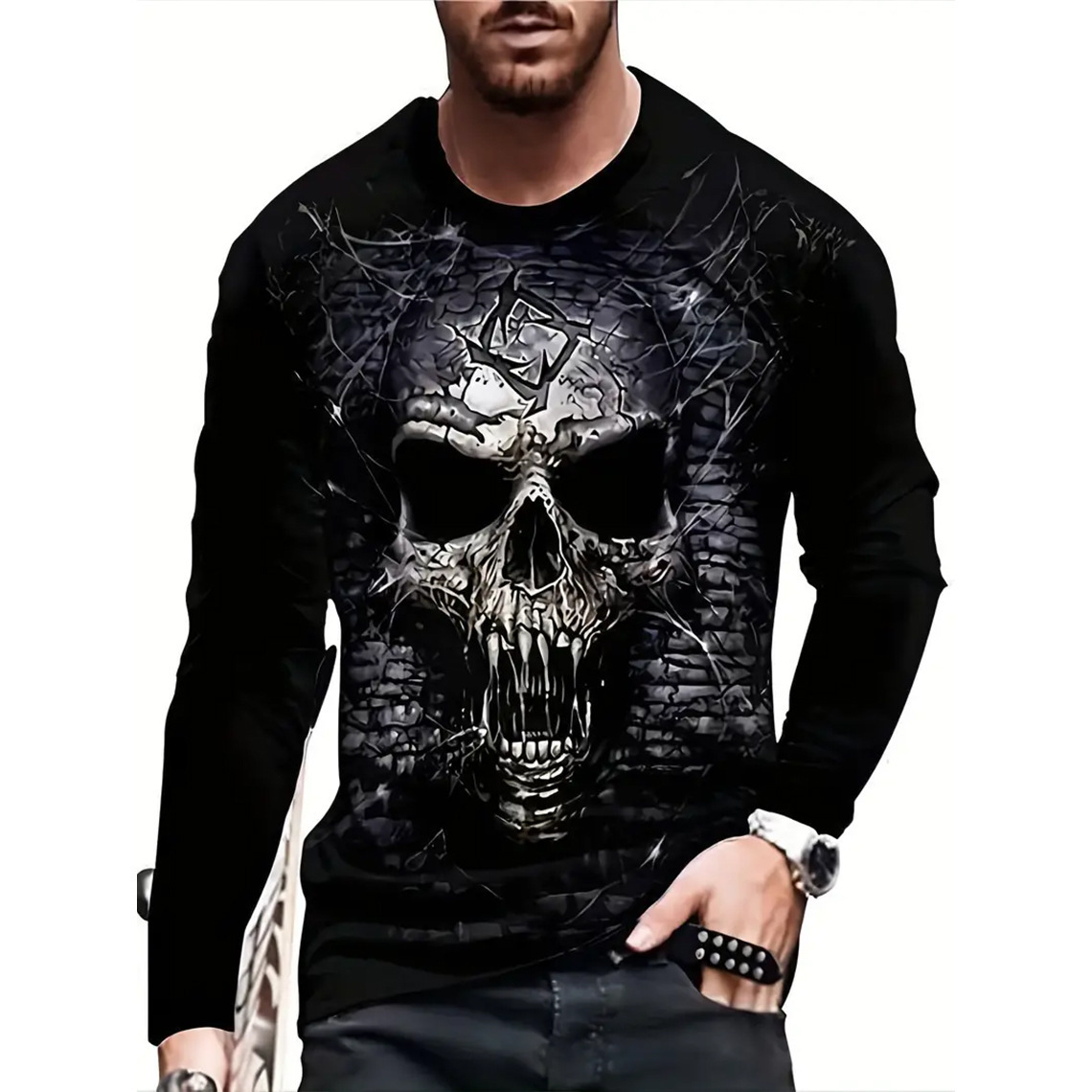 3D Printed Crew Neck Long Sleeve T-shirt 5 3D Printed Crew Neck Long Sleeve T-shirt - Image 5