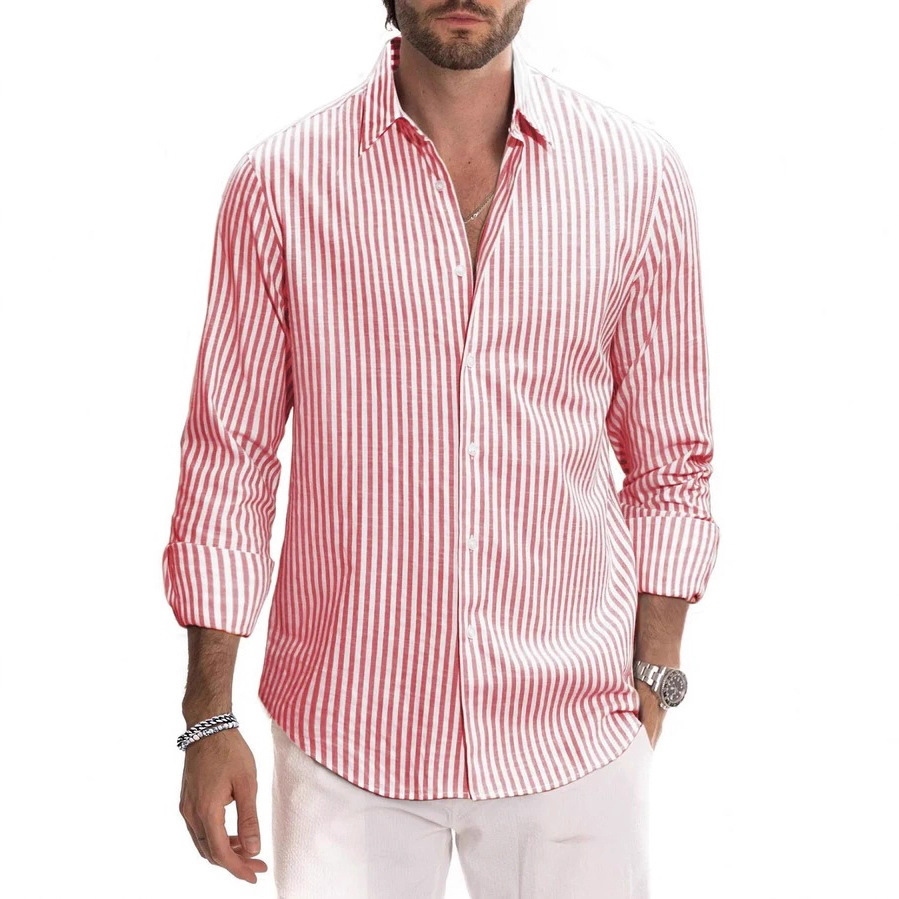 Men's Casual Digital-Print Lapel Striped Shirt 1 Men's Casual Digital-Print Lapel Striped Shirt
