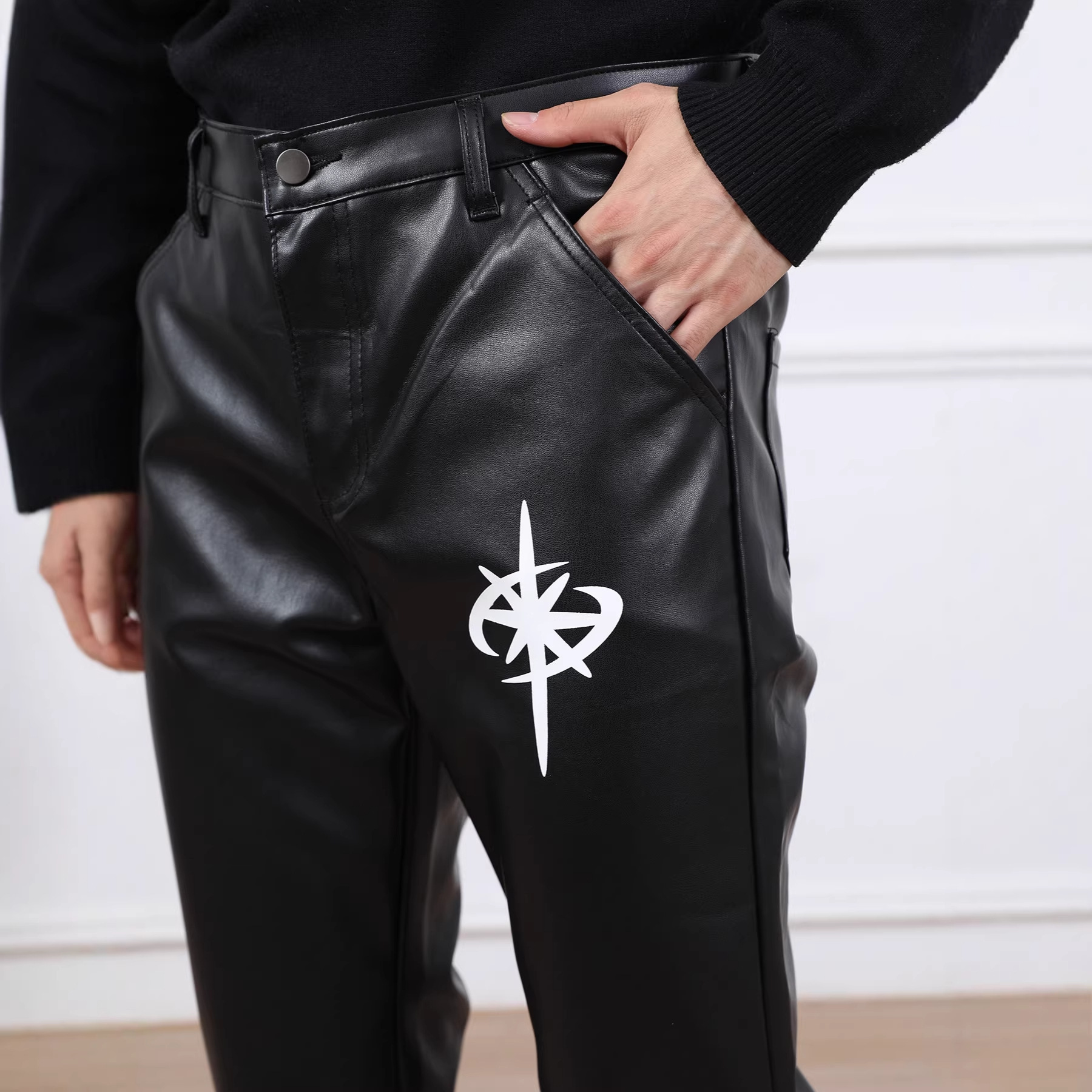 Men's Leather Wide-Leg Pants 5 Men's Leather Wide-Leg Pants - Image 5