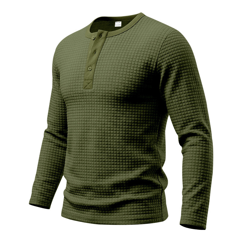 Retro Jacquard Plaid Loose-Fit Long-Sleeve Henley T-Shirt 10 Retro Jacquard Plaid Loose-Fit Long-Sleeve Henley T-Shirt - Image 10