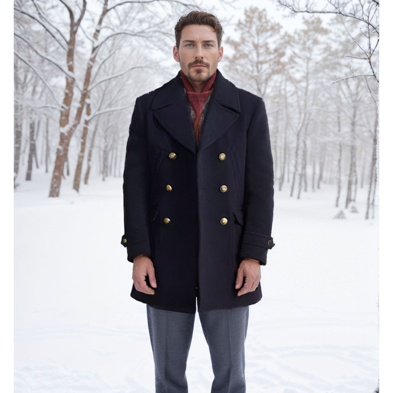 Men's Long-Sleeve British-Style Wool Coat 7 Men's Long-Sleeve British-Style Wool Coat - Image 7