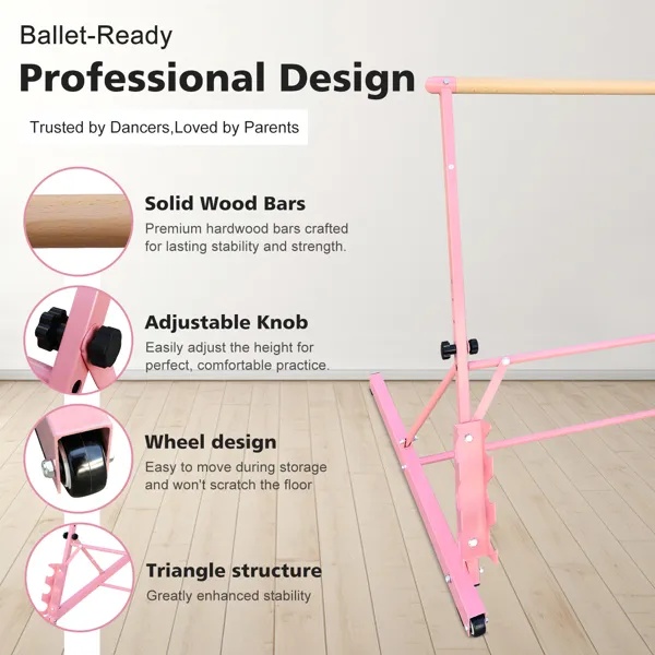 3.5 FT Solid Wood Ballet Barre With Adjustable Range Of 31.5-39.5 Inches For Dance Practice 6 3.5 FT Solid Wood Ballet Barre With Adjustable Range Of 31.5-39.5 Inches For Dance Practice - Image 6
