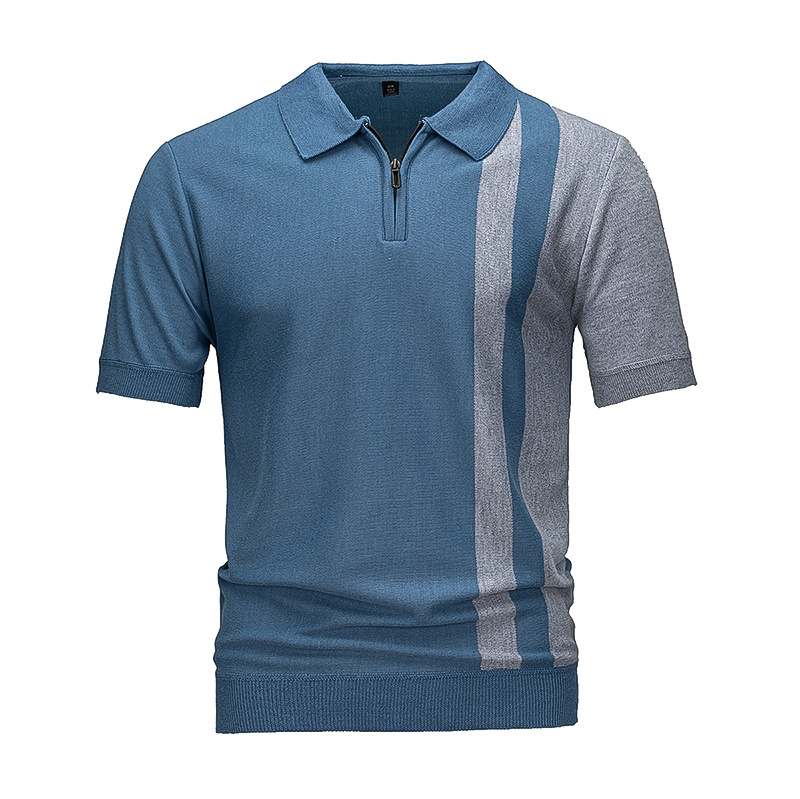 Men's Color Block Half-Zip Knit Polo Stripe Short Sleeve Top 3 Men's Color Block Half-Zip Knit Polo Stripe Short Sleeve Top - Image 3