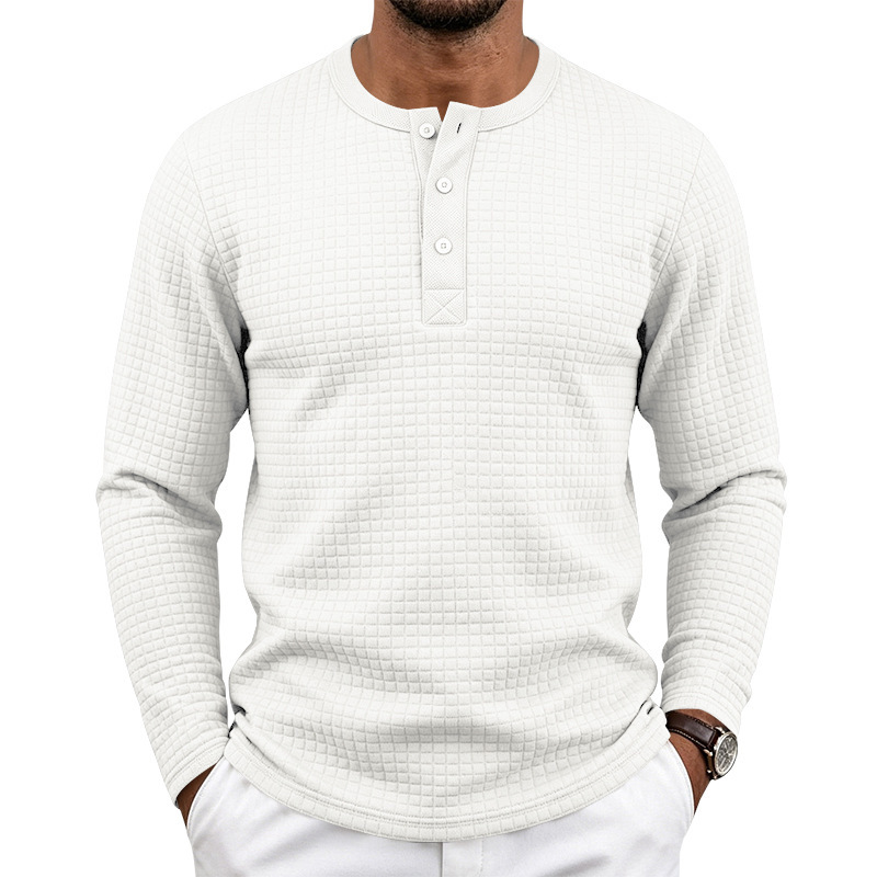 Retro Jacquard Plaid Loose-Fit Long-Sleeve Henley T-Shirt 5 Retro Jacquard Plaid Loose-Fit Long-Sleeve Henley T-Shirt - Image 5