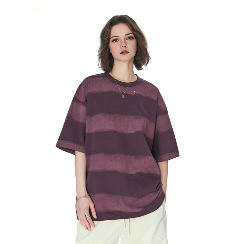 Tie-dye Washed Striped Short-Sleeve Men's Cotton T-Shirt 3 Tie-dye Washed Striped Short-Sleeve Men's Cotton T-Shirt - Image 3