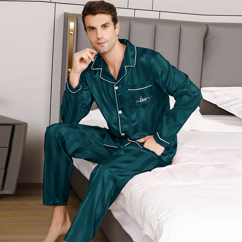 Mens Solid-Color Striped Long-Sleeve And Long-Pant Loungewear Set 6 Mens Solid-Color Striped Long-Sleeve And Long-Pant Loungewear Set - Image 6