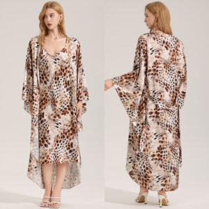 Elegant Printed Satin Chiffon Camisole Robe