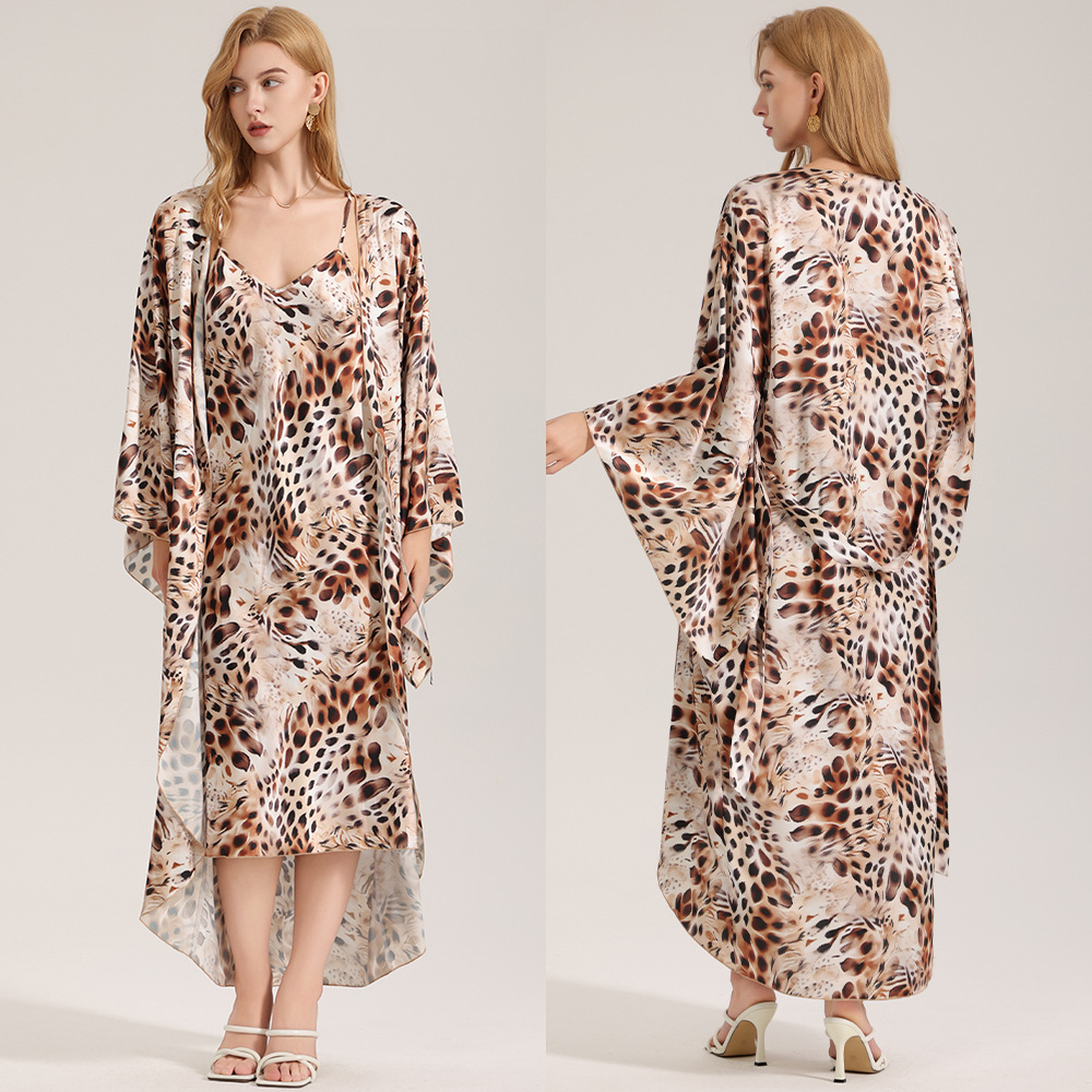 Elegant Printed Satin Chiffon Camisole Robe 1 Elegant Printed Satin Chiffon Camisole Robe