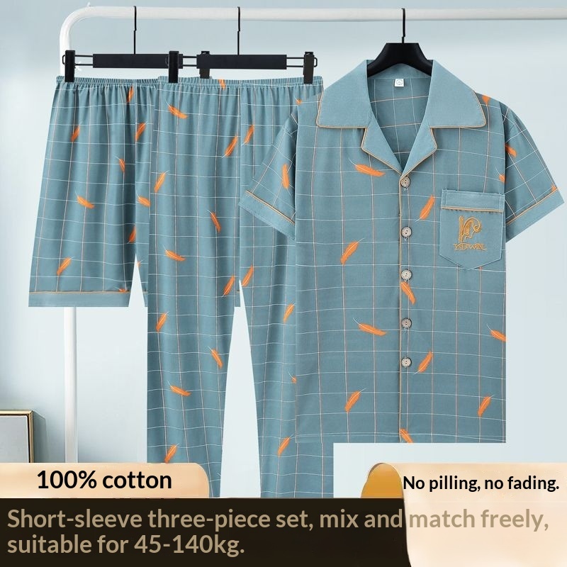 Pure Cotton Three-Piece Pajama Set For Men 9 Pure Cotton Three-Piece Pajama Set For Men - Image 9