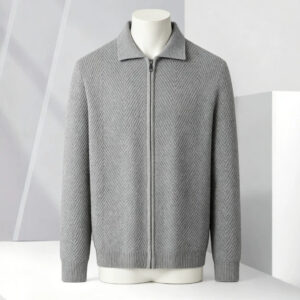 Solid-color Cardigan Zip-up Mens Jacket