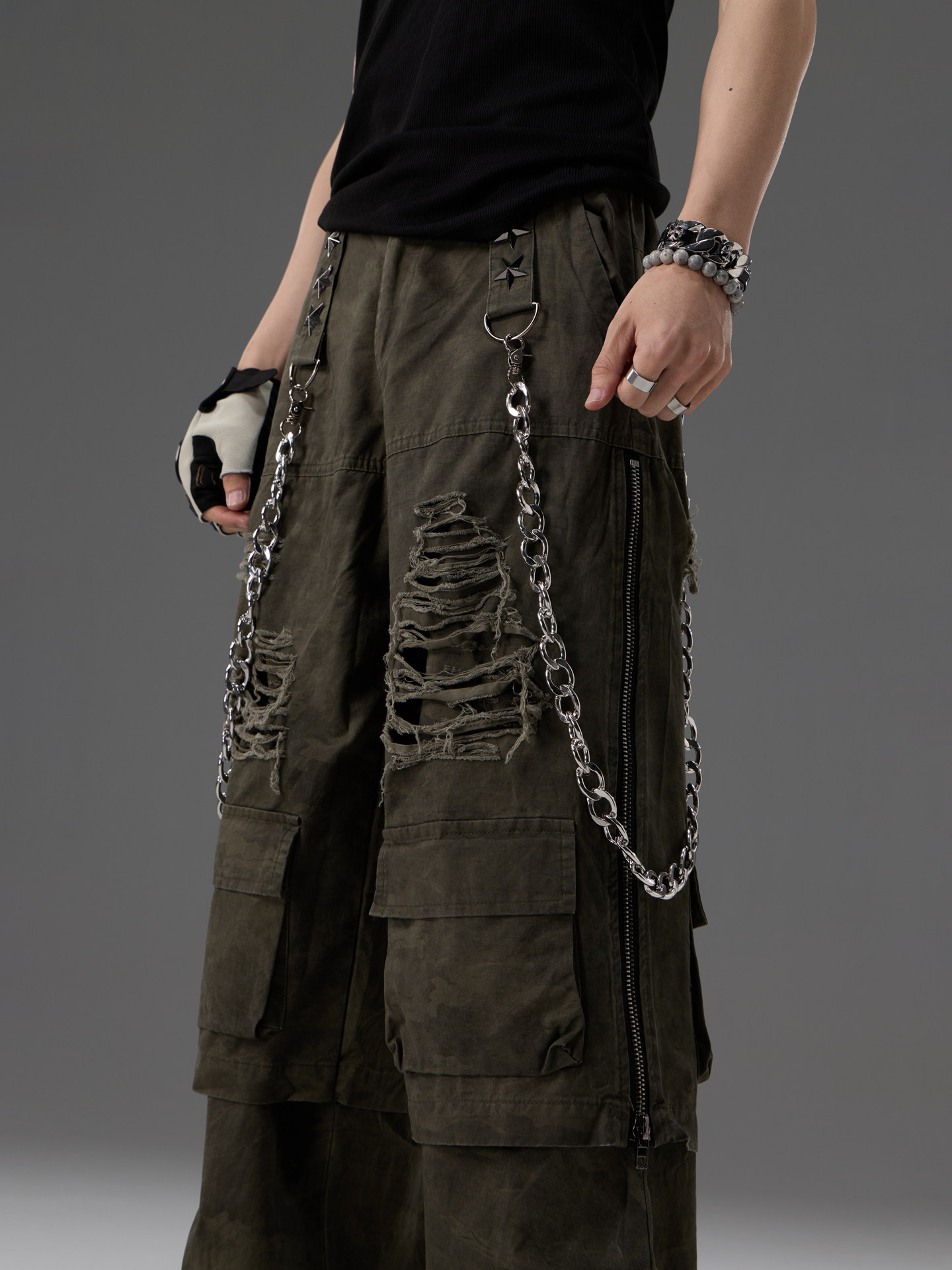 Heavy-duty Metal Belt Chain Workwear Pants 2 Heavy-duty Metal Belt Chain Workwear Pants - Image 2