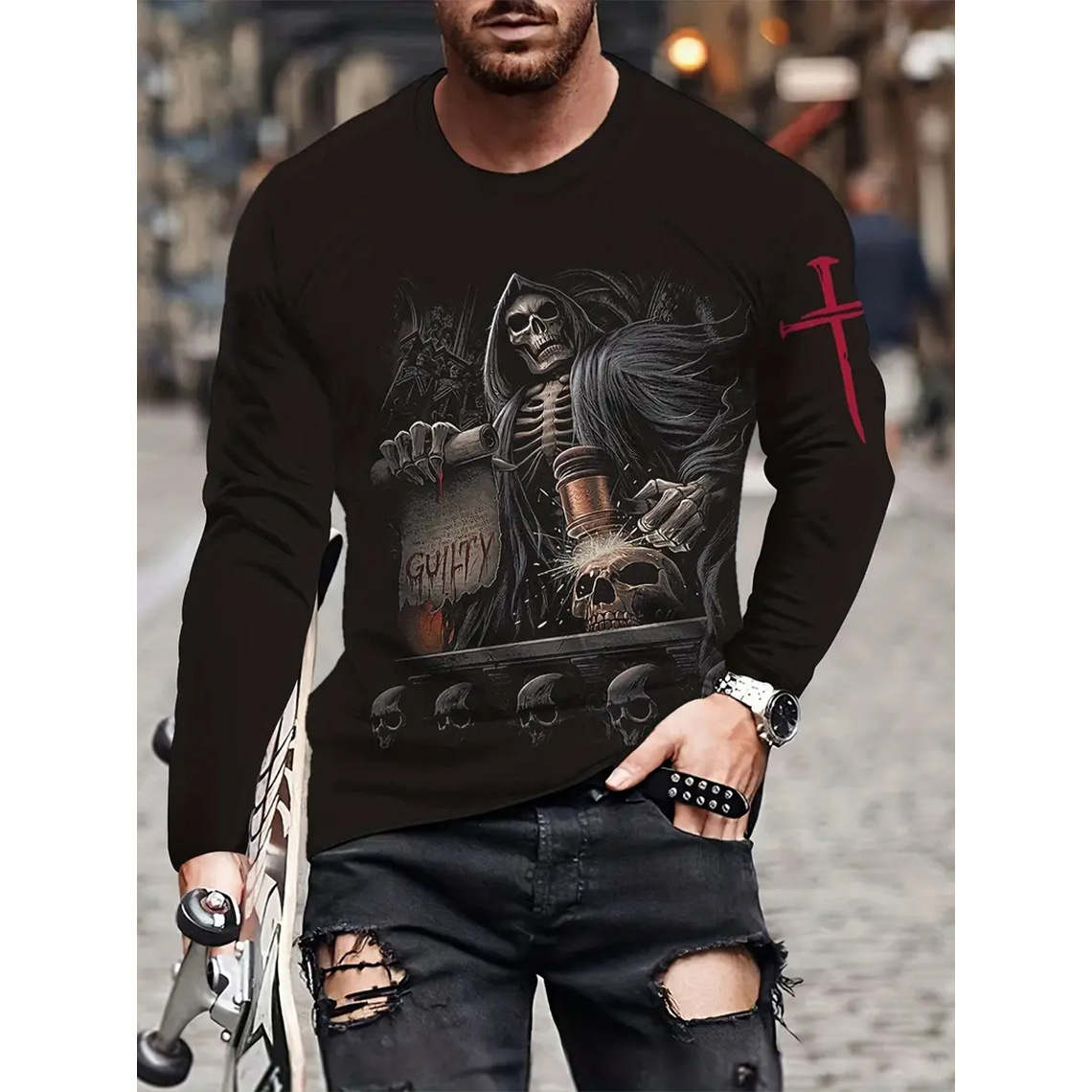 3D Printed Crew Neck Long Sleeve T-shirt 6 3D Printed Crew Neck Long Sleeve T-shirt - Image 6