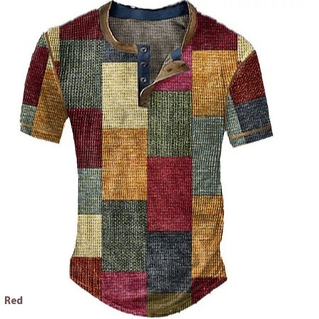 Men's Graphic Plaid Block Printed Short Sleeve Shirt 5 Men's Graphic Plaid Block Printed Short Sleeve Shirt - Image 5