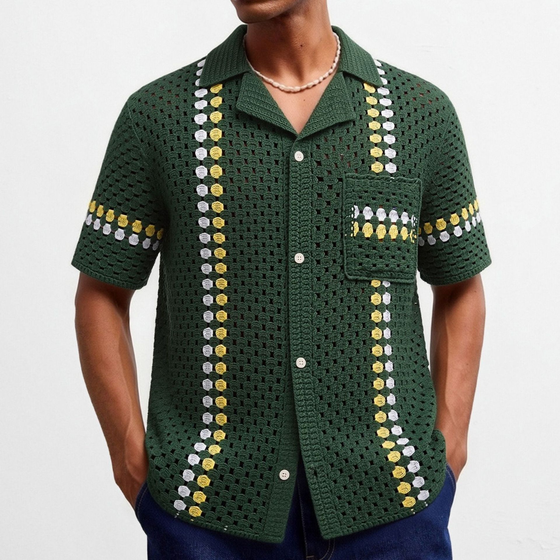 Men's Crochet Hollow-Out Knit Sweater 1 Men's Crochet Hollow-Out Knit Sweater
