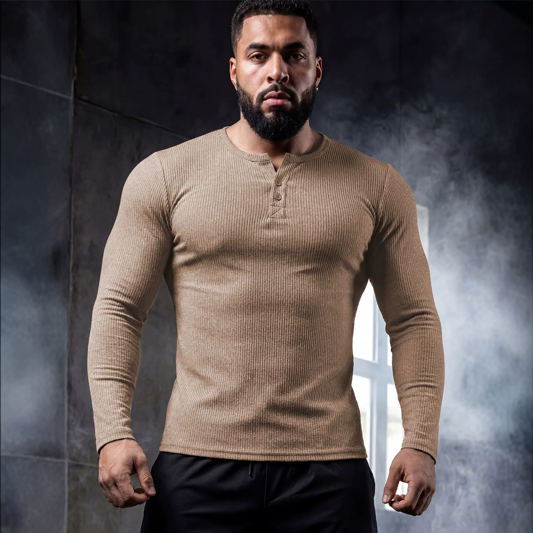 Muscle-fit Sporty-casual Half-button-down Long-sleeve Shirt 10 Muscle-fit Sporty-casual Half-button-down Long-sleeve Shirt - Image 10