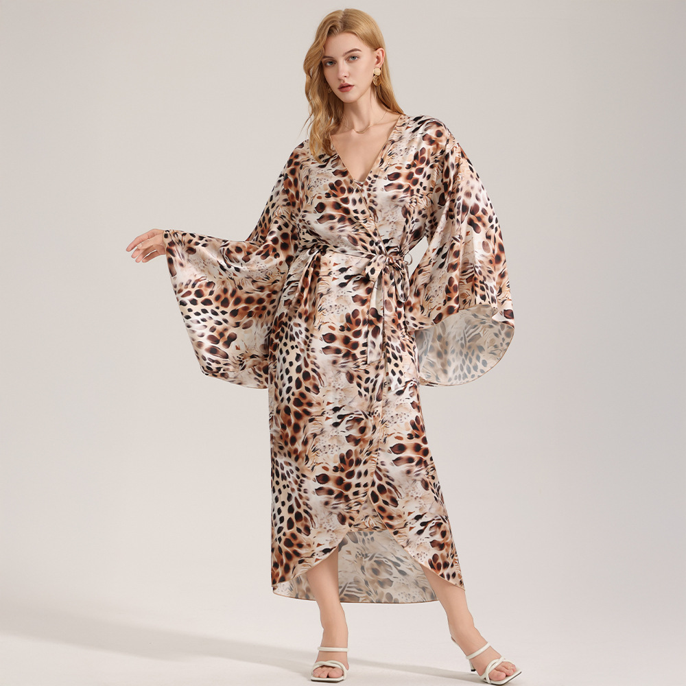 Elegant Printed Satin Chiffon Camisole Robe 5 Elegant Printed Satin Chiffon Camisole Robe - Image 5