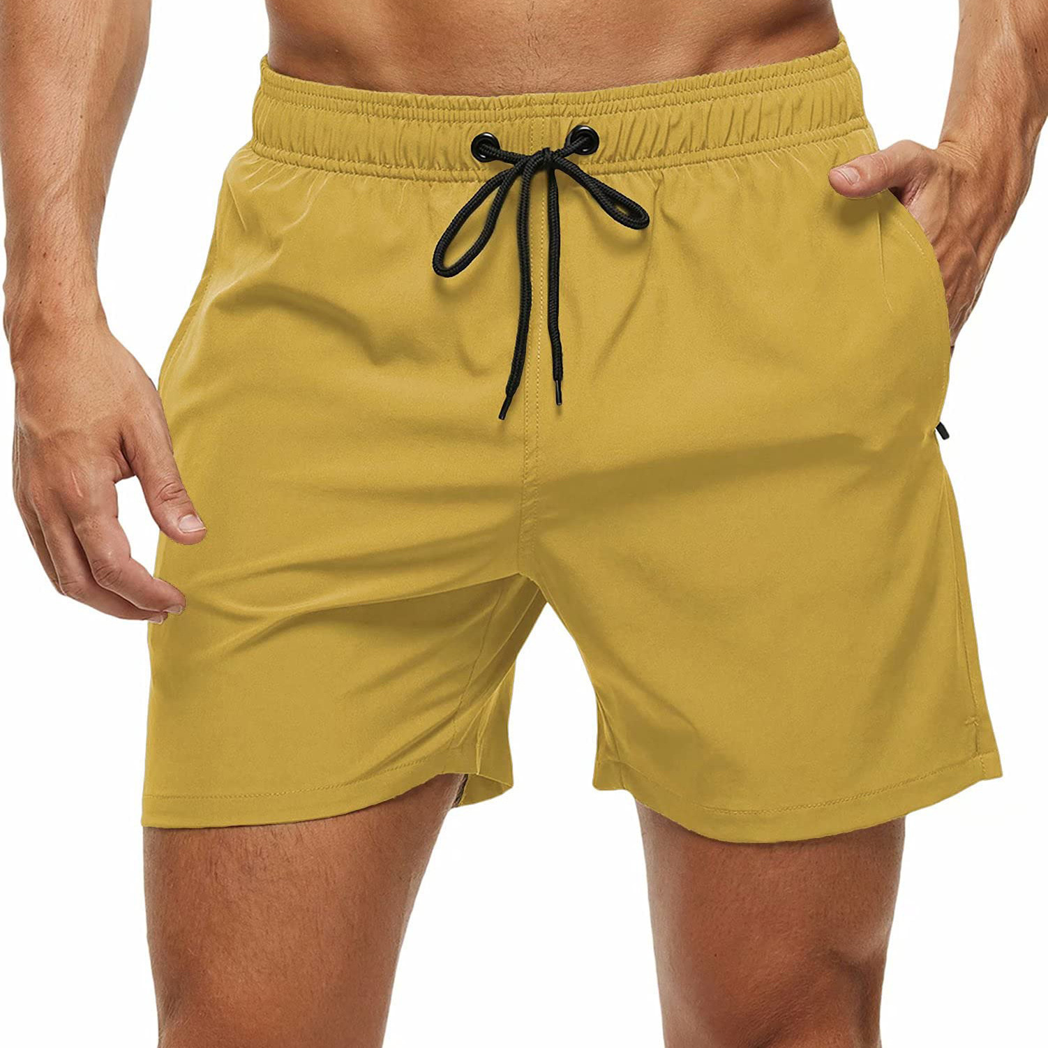 Solid-Color Casual Beach Shorts With Zippered Pockets And Mesh Lining 9 Solid-Color Casual Beach Shorts With Zippered Pockets And Mesh Lining - Image 9