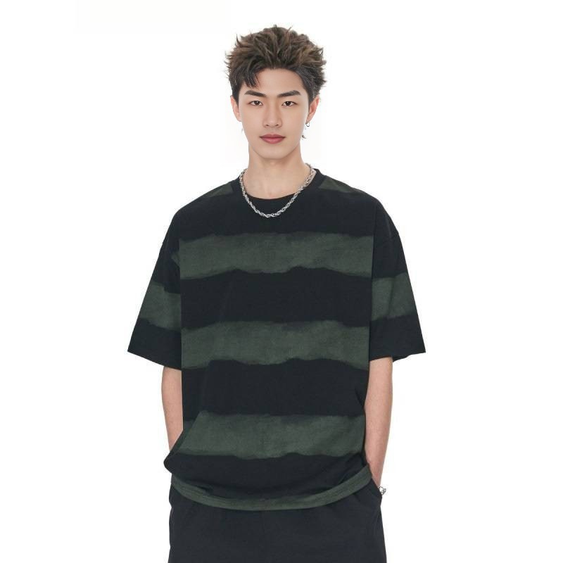 Tie-dye Washed Striped Short-Sleeve Men's Cotton T-Shirt 9 Tie-dye Washed Striped Short-Sleeve Men's Cotton T-Shirt - Image 9