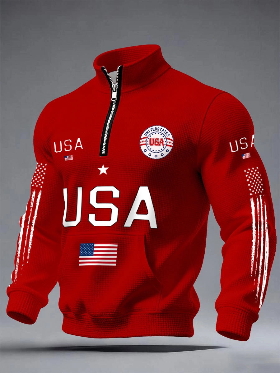 Men's Half-zip Hooded Sweatshirt With A Stand-up Collar Design 3 Men's Half-zip Hooded Sweatshirt With A Stand-up Collar Design - Image 3