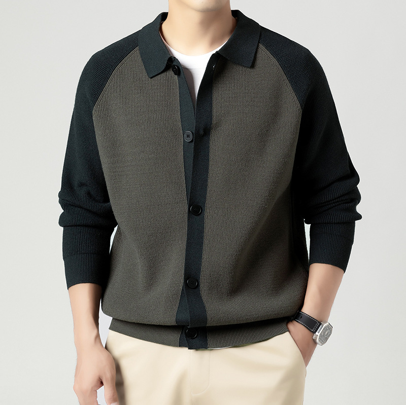 Men's Polo-neck Knitted Cardigan Sweater 5 Men's Polo-neck Knitted Cardigan Sweater - Image 5