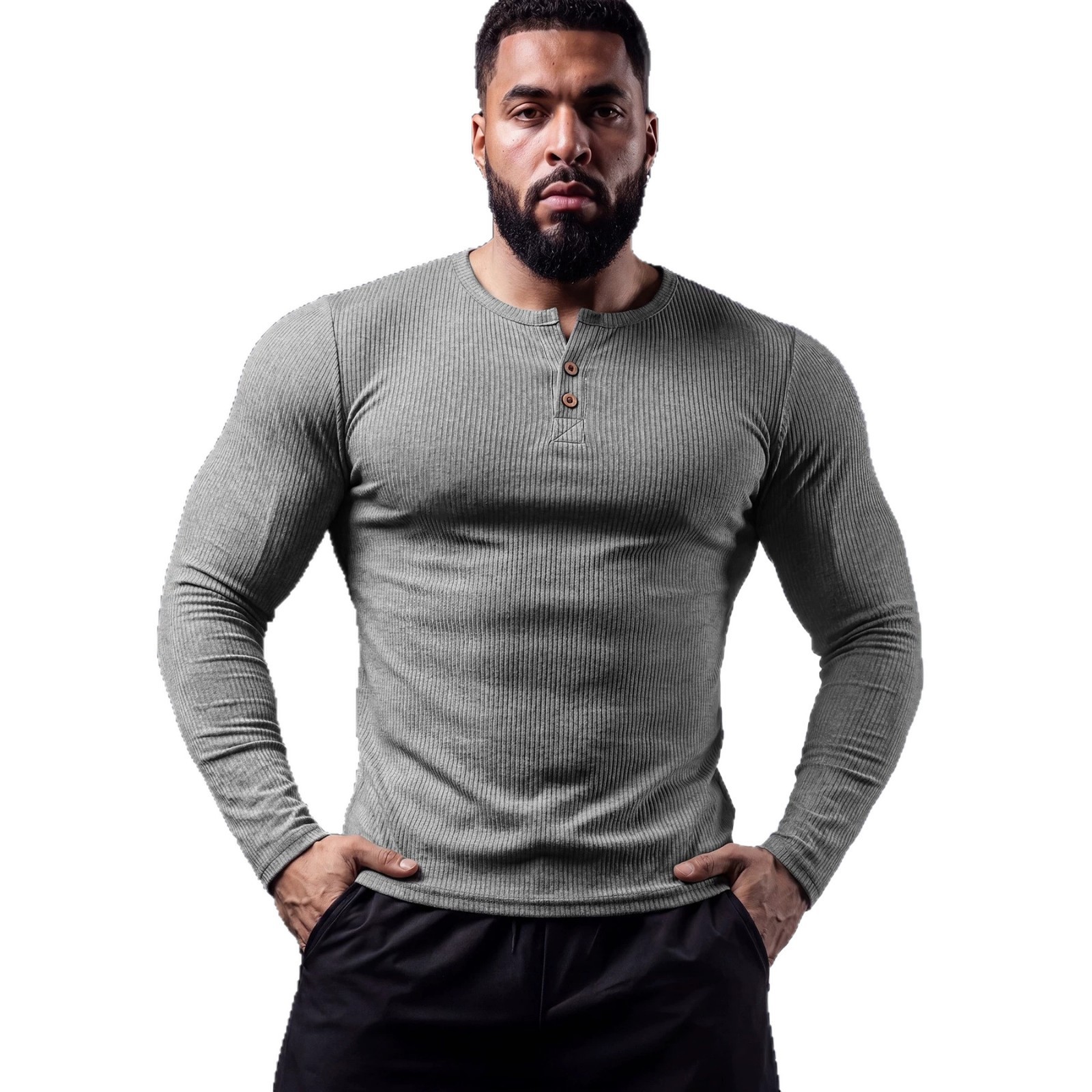 Muscle-fit Sporty-casual Half-button-down Long-sleeve Shirt 5 Muscle-fit Sporty-casual Half-button-down Long-sleeve Shirt - Image 5