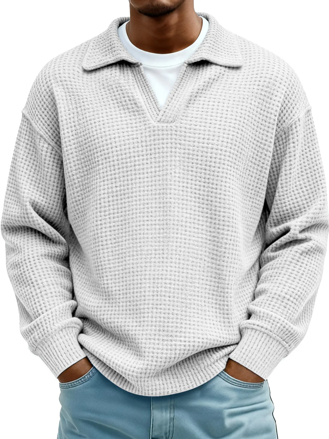 Waffle-Paneled Polo Shirt Mens Lapel Knitwear 10 Waffle-Paneled Polo Shirt Mens Lapel Knitwear - Image 10