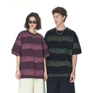 Tie-dye Washed Striped Short-Sleeve Men's Cotton T-Shirt