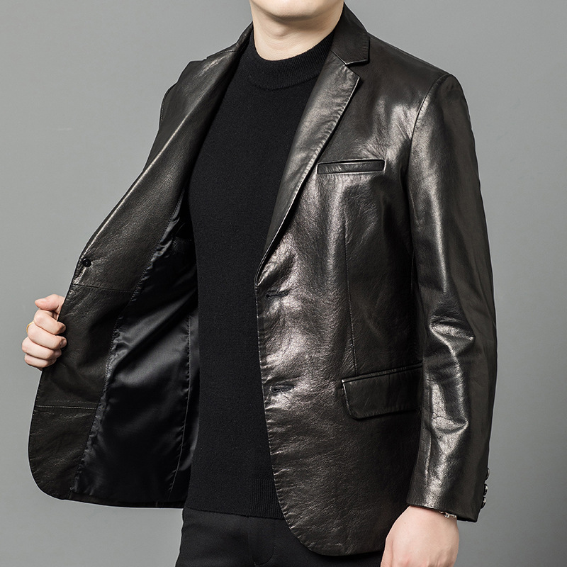 High-end Oil-Waxed Sheepskin Fashionable Blazer 2 High-end Oil-Waxed Sheepskin Fashionable Blazer - Image 2