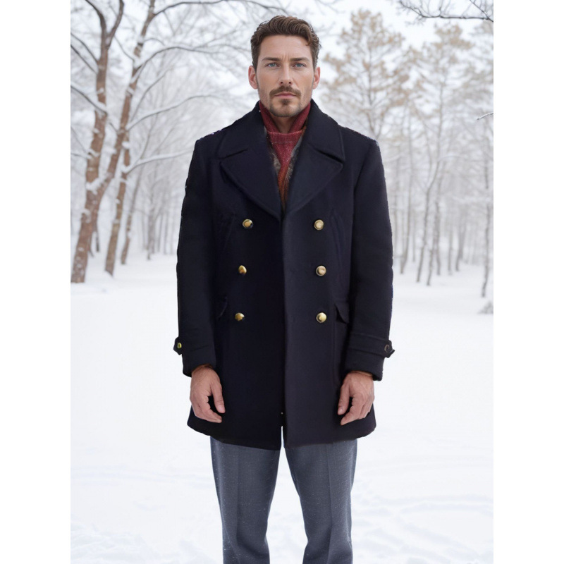 Men's Long-Sleeve British-Style Wool Coat 3 Men's Long-Sleeve British-Style Wool Coat - Image 3