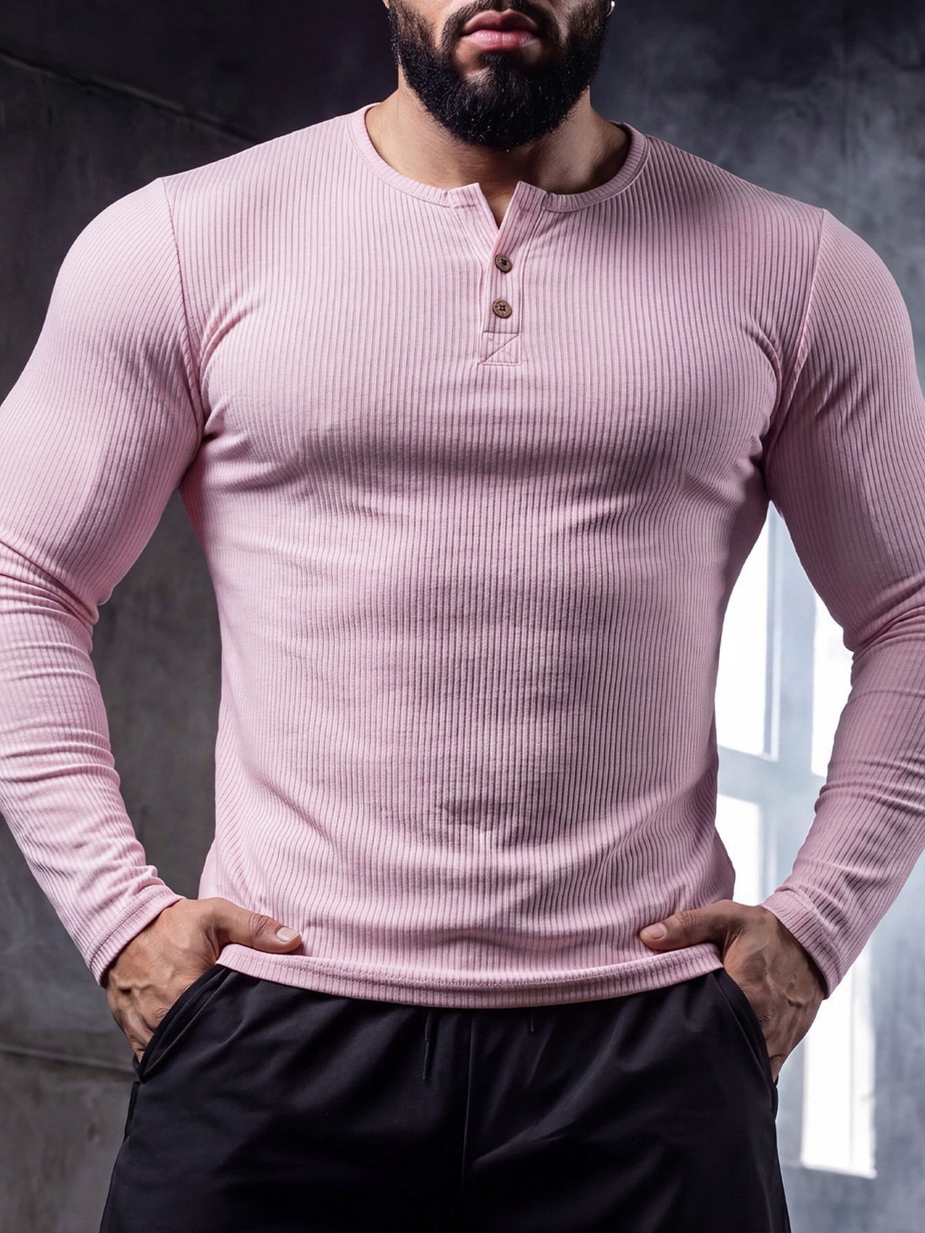 Muscle-fit Sporty-casual Half-button-down Long-sleeve Shirt 4 Muscle-fit Sporty-casual Half-button-down Long-sleeve Shirt - Image 4