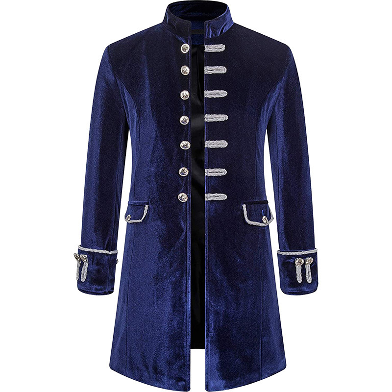 Men's Solid-Color Velvet Uniform Stand-Up Collar Coat 1 Men's Solid-Color Velvet Uniform Stand-Up Collar Coat
