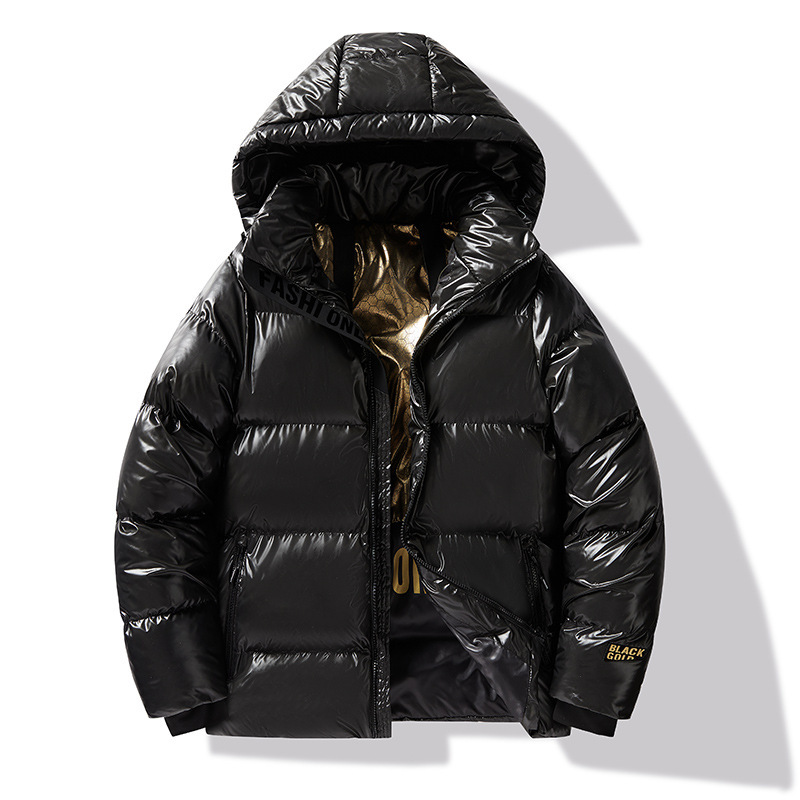 Loose-fitting Black Gold Cotton-padded Hooded Down Jacket 4 Loose-fitting Black Gold Cotton-padded Hooded Down Jacket - Image 4