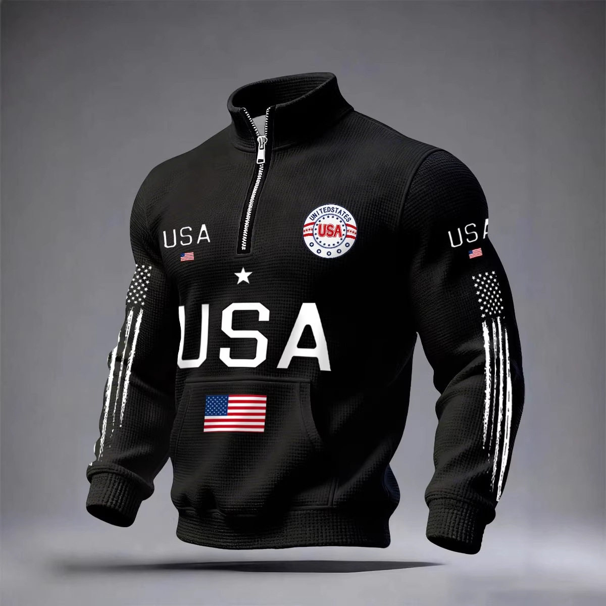 Men's Half-zip Hooded Sweatshirt With A Stand-up Collar Design 4 Men's Half-zip Hooded Sweatshirt With A Stand-up Collar Design - Image 4