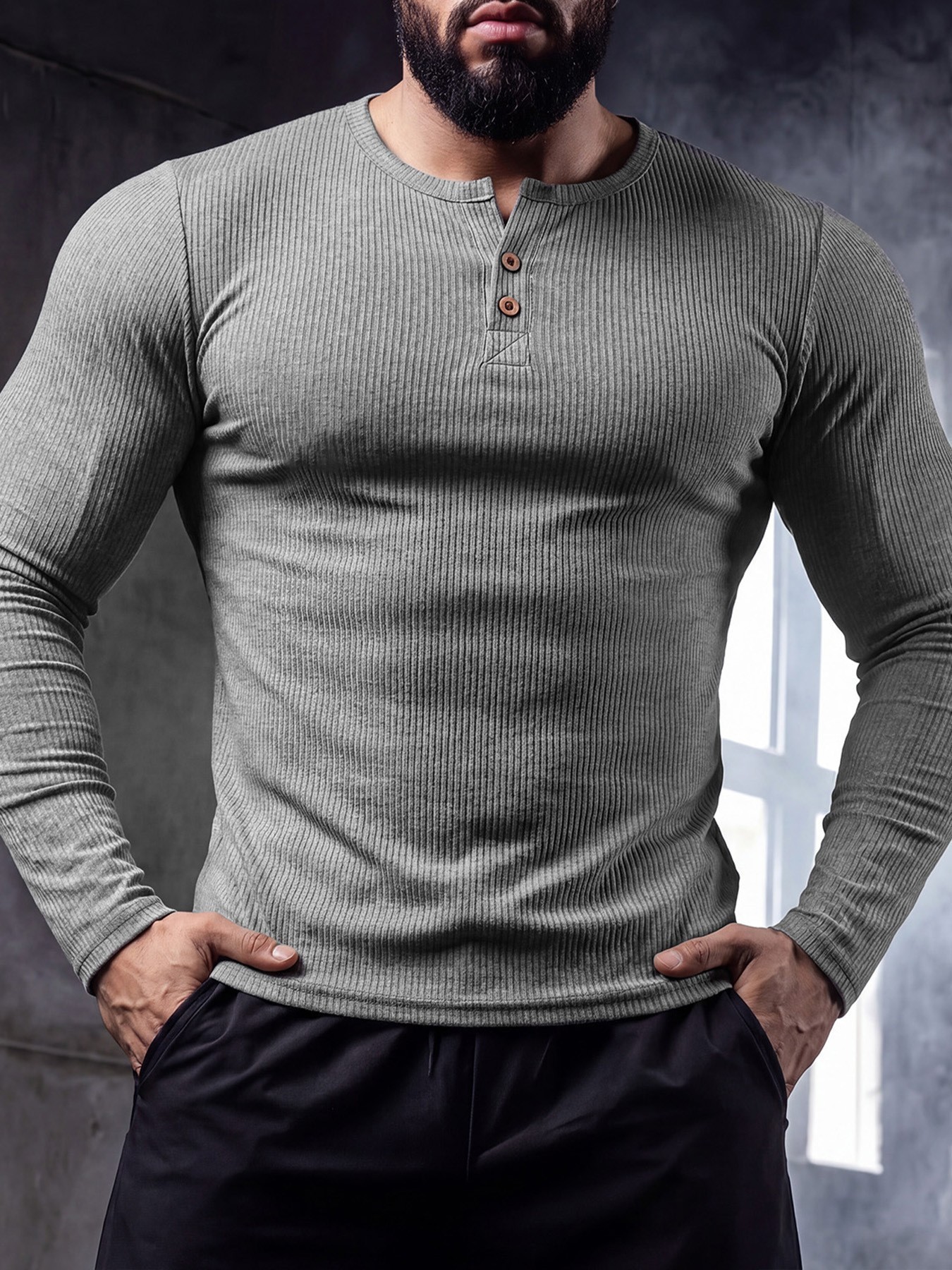 Muscle-fit Sporty-casual Half-button-down Long-sleeve Shirt 7 Muscle-fit Sporty-casual Half-button-down Long-sleeve Shirt - Image 7