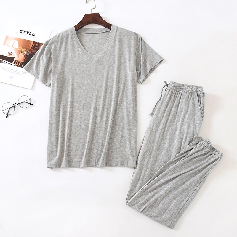 Men's Ice Silk Modal Short Sleeved Pants Set 2 Men's Ice Silk Modal Short Sleeved Pants Set - Image 2