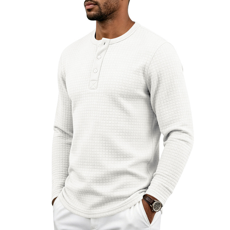 Retro Jacquard Plaid Loose-Fit Long-Sleeve Henley T-Shirt 6 Retro Jacquard Plaid Loose-Fit Long-Sleeve Henley T-Shirt - Image 6